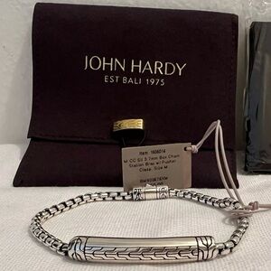 NWT John Hardy SS Box Chain Station Bracelet w push pin closure Sz M